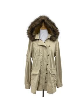 Cabi Jacket Womens S Small Khaki Nanook Fur Trim Removable Hood Utility Parka